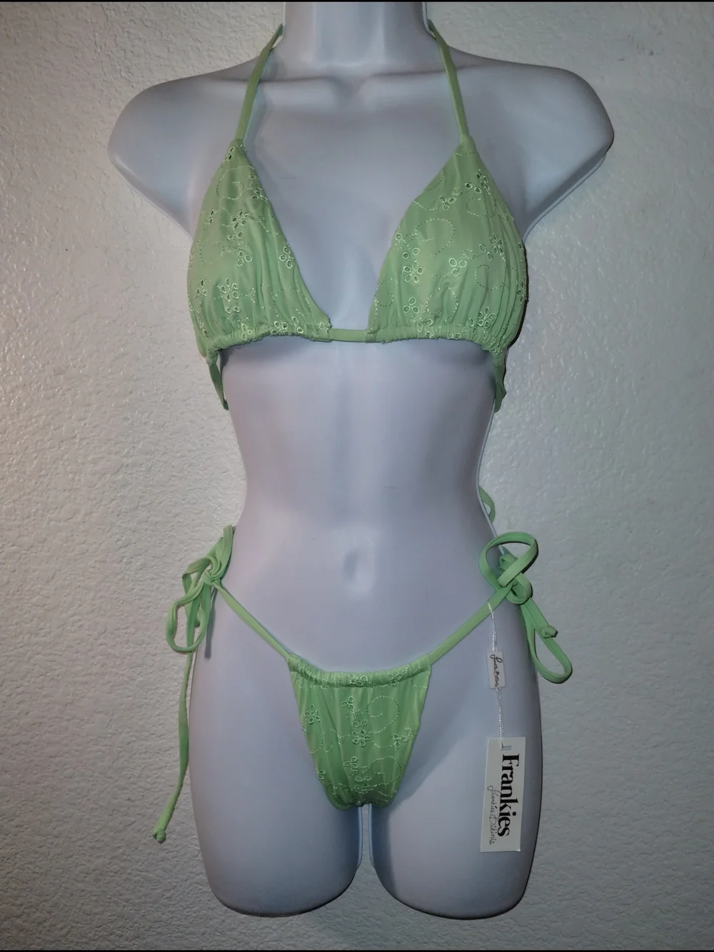 Frankie's Bikinis Mint Green Eyelet sz Large Top sz Extra Small Bottom Bikini